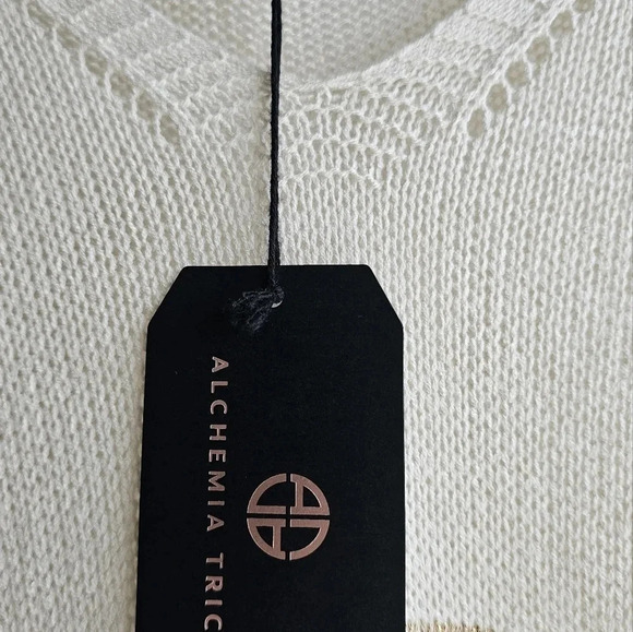 Alchemia Tricot V neck Knit Summer Sweater Pullover light  golden strips size L - Picture 5 of 5